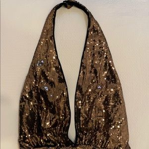 Halston Heritage Metallic Sequined V-Neck Halter